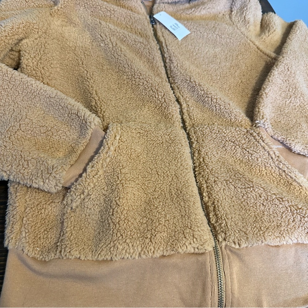 NWT Gap Cozy Tan Sherpa Hoodie - Picture 4 of 12